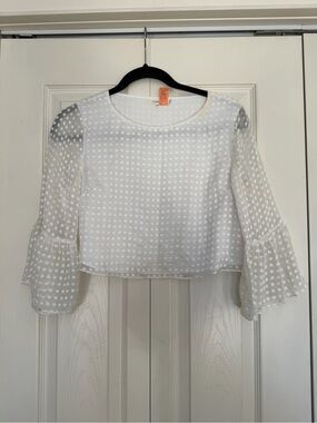 White Swiss Dot Bell Sleeve Crop Top -  Women
